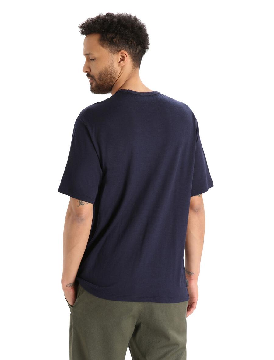 Men's Icebreaker Merino Granary Short Sleeve Pocket T Shirts Midnight Navy | CA 1791ZUTG